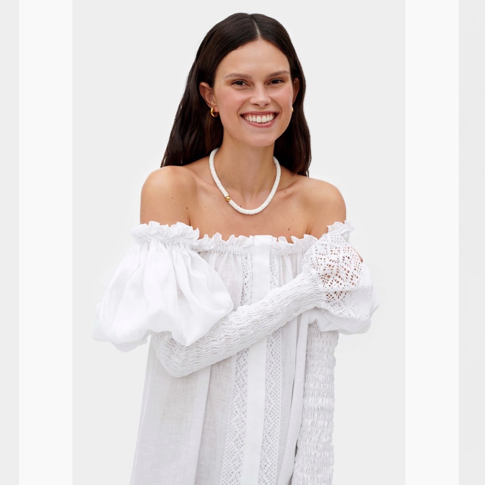 SLEEPER Opera Linen Dress in White